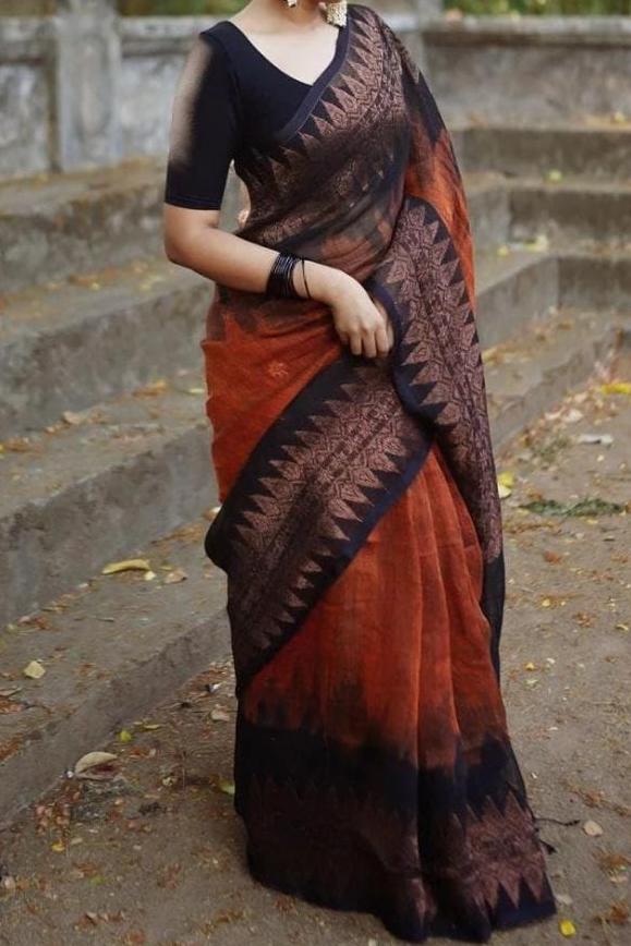 Sugandha Ikkat Linen Jamdani Saree