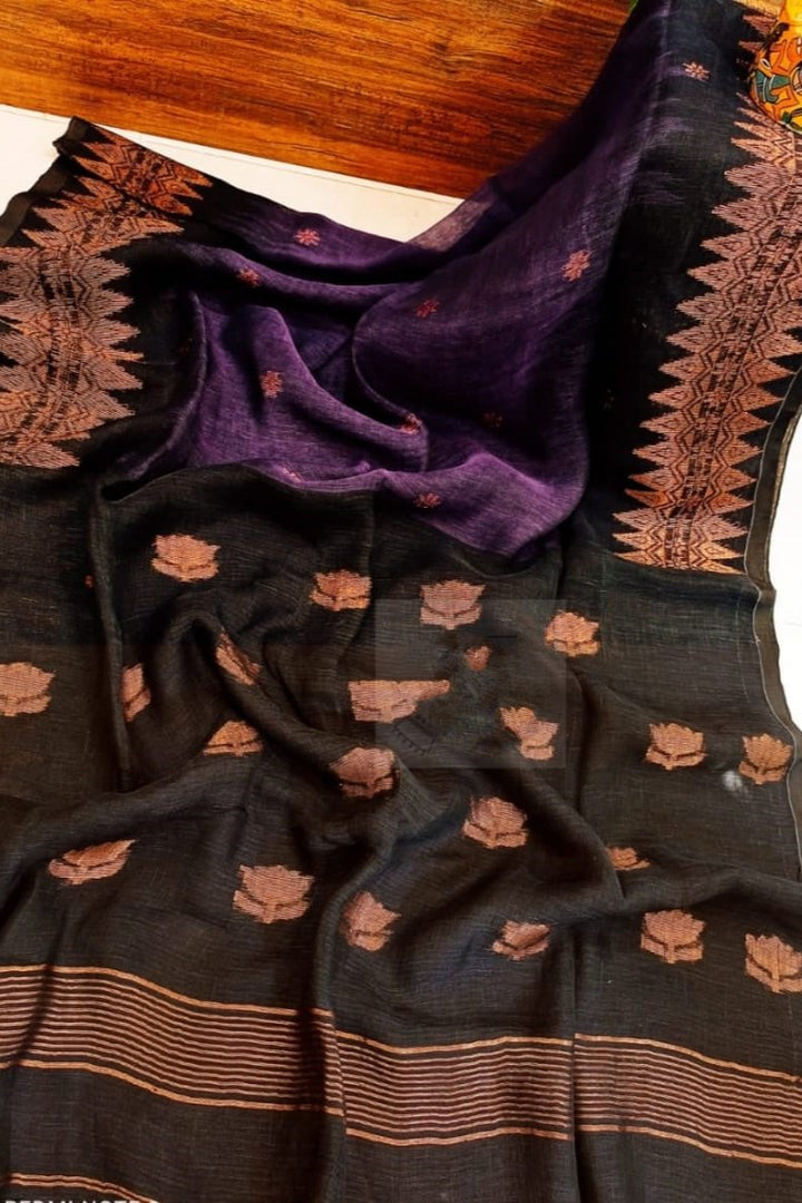 Sugandha Ikkat Linen Jamdani Saree