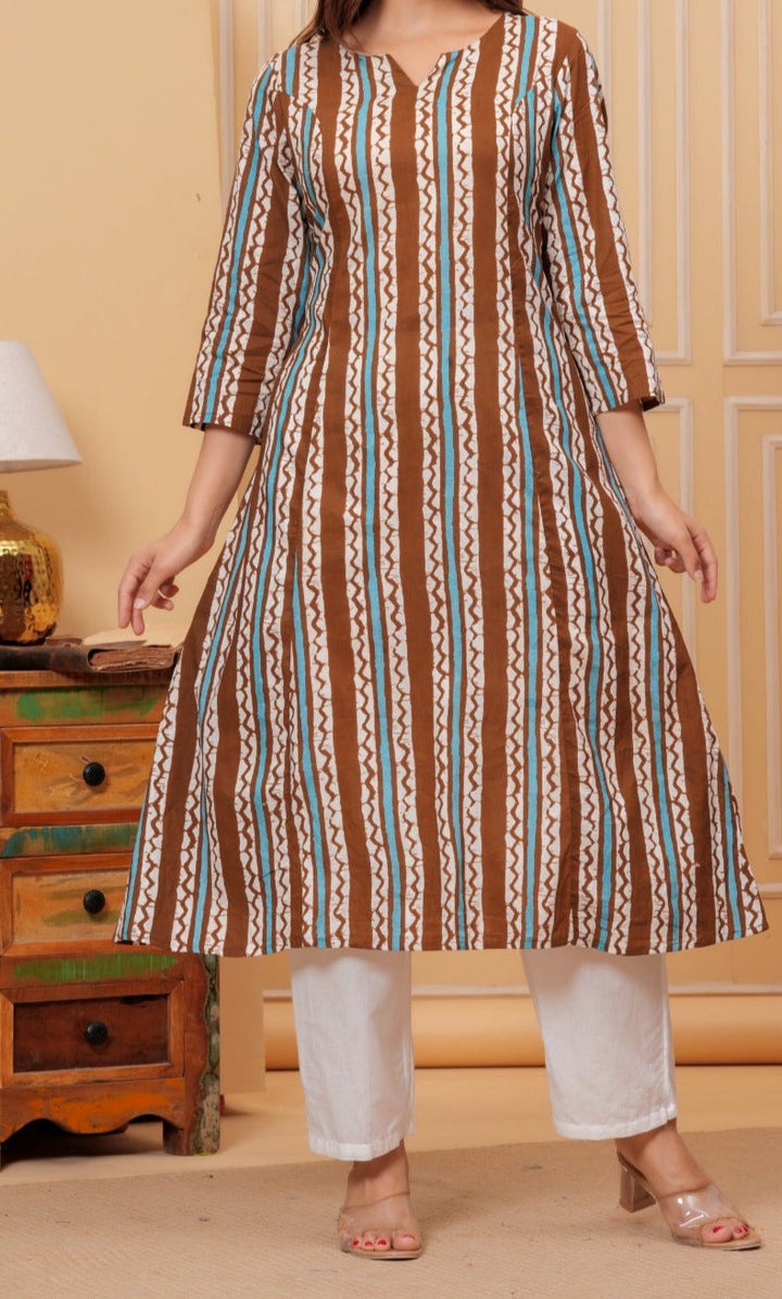 Single Stripe Cotton Kurti Set