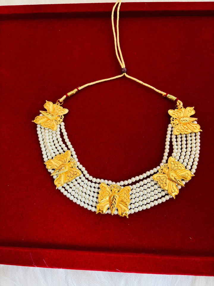 Cute Prajapati Special Pearl Gold Plated Multilayered Necklace