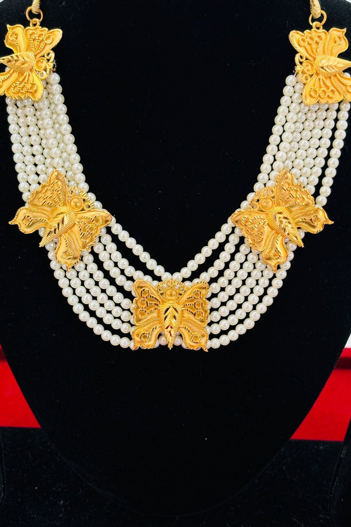 Cute Prajapati Special Pearl Gold Plated Multilayered Necklace