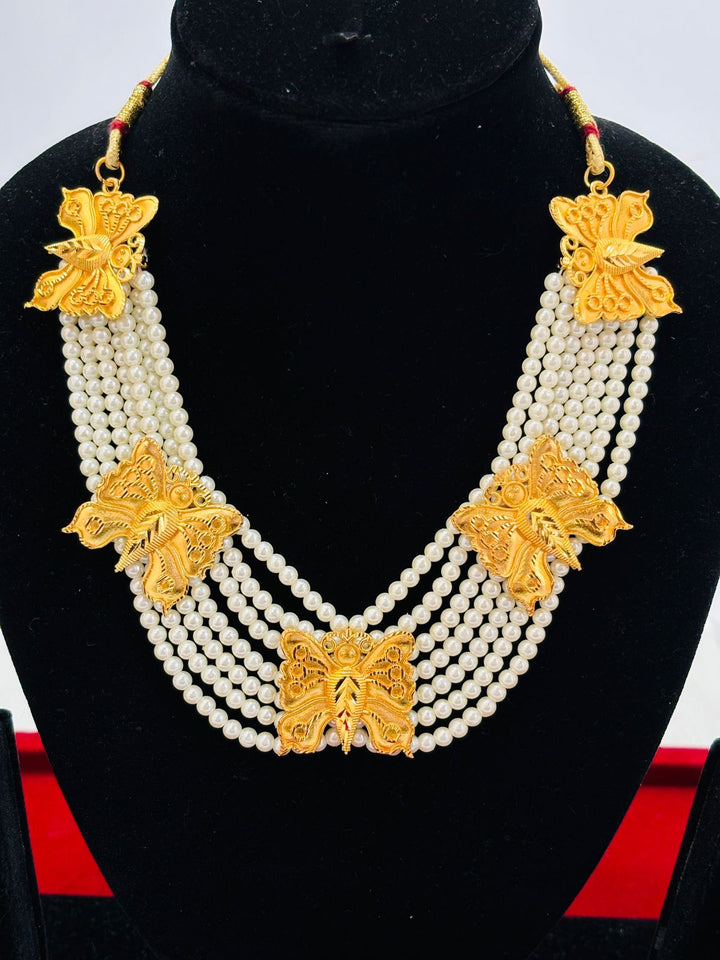 Cute Prajapati Special Pearl Gold Plated Multilayered Necklace