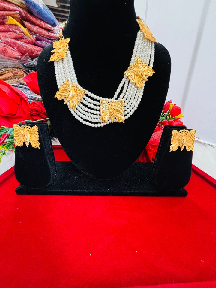 Cute Prajapati Special Pearl Gold Plated Multilayered Necklace