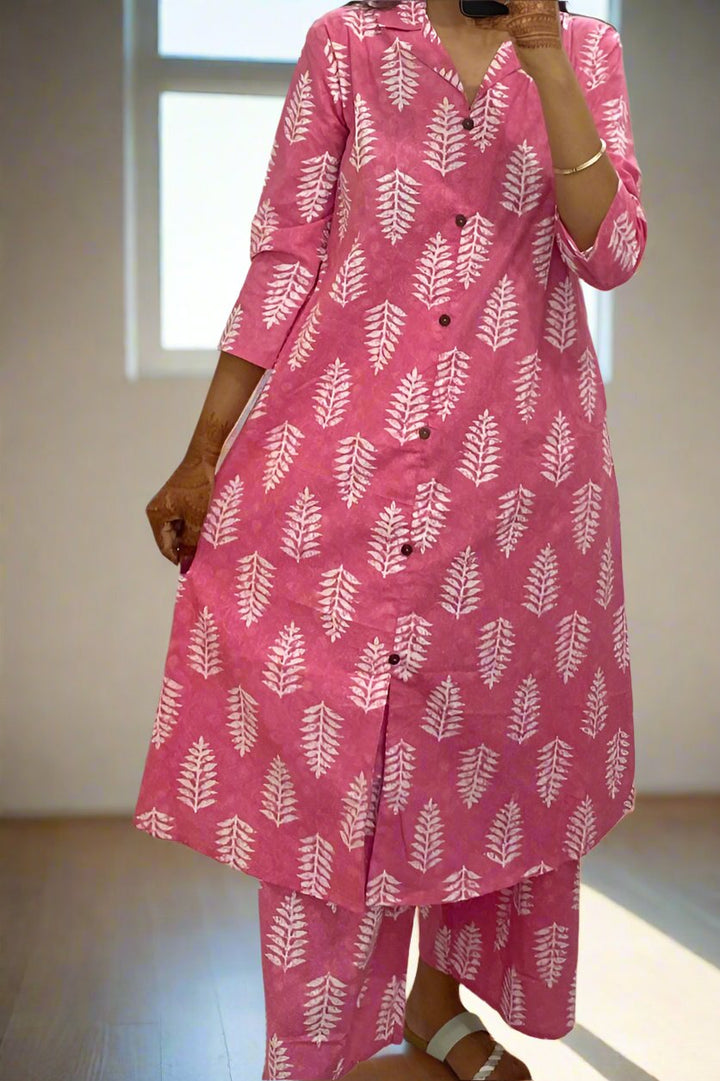 Ever-Changing Pink Cotton Kurti Set