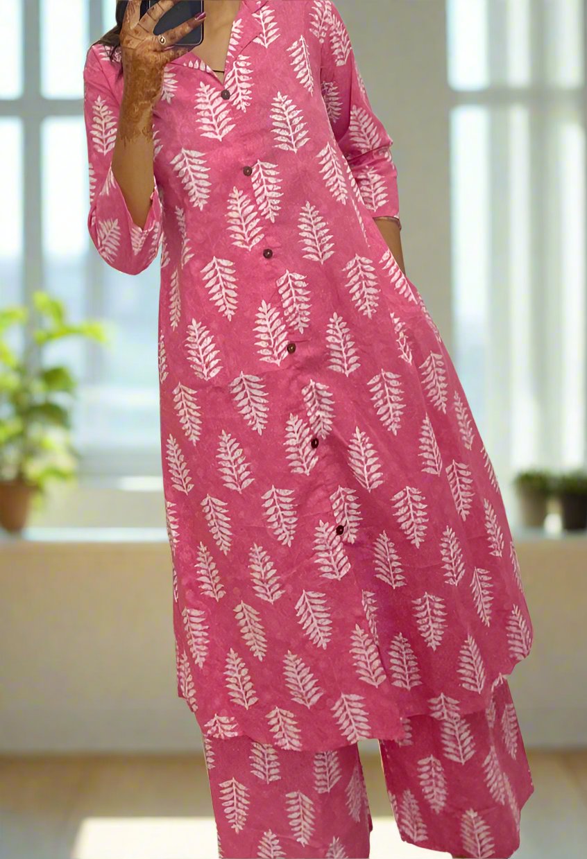 Ever-Changing Pink Cotton Kurti Set