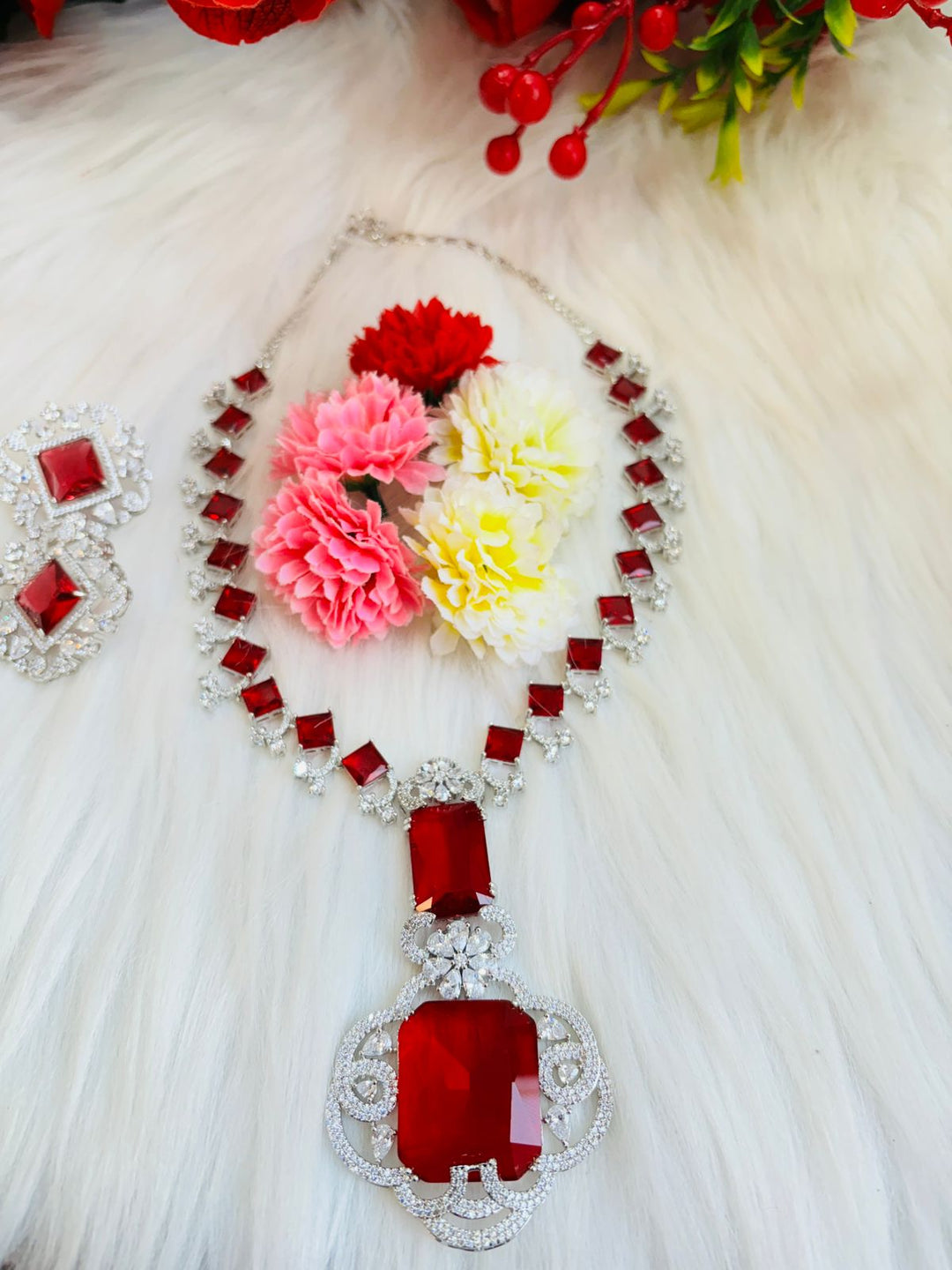 Red Love Fancy Long Necklace Set