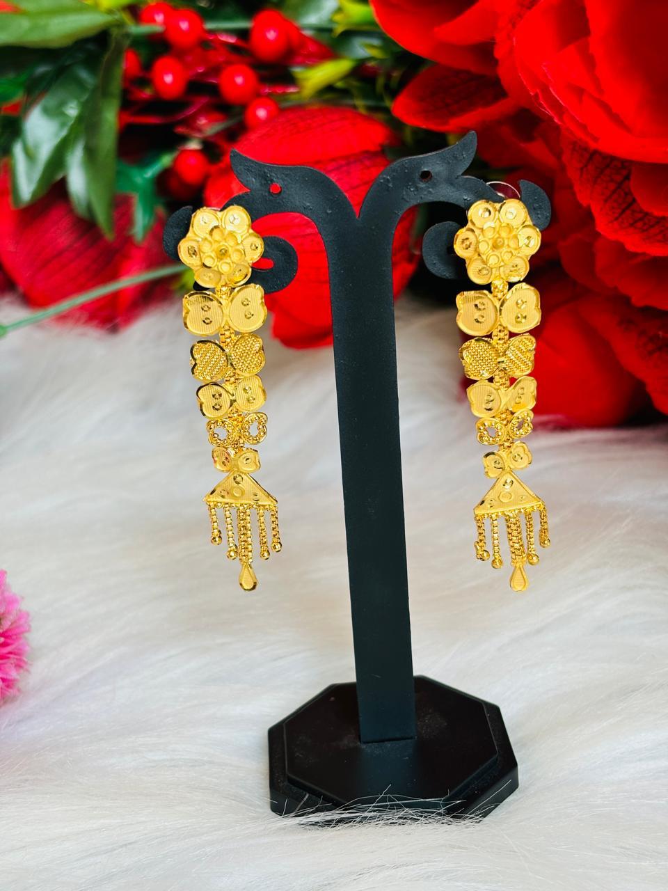 Aanshi Gold Plated Long Earrings – Monamaar - Main Image