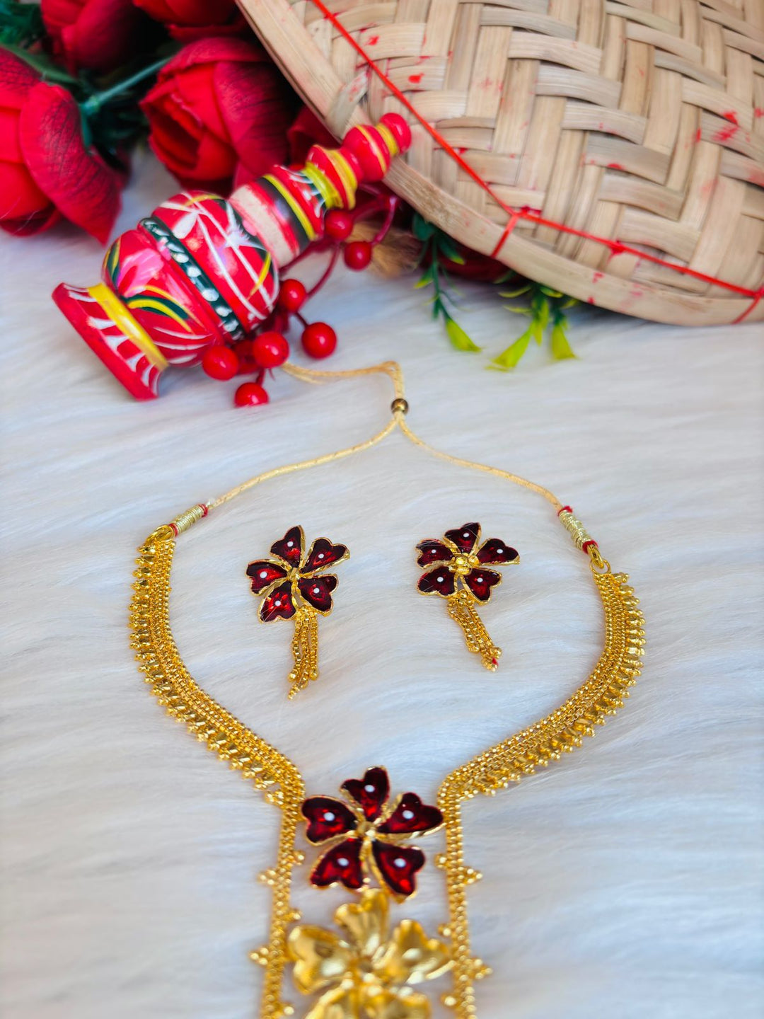 Ornamental Flower -Gold Plated Necklace Set