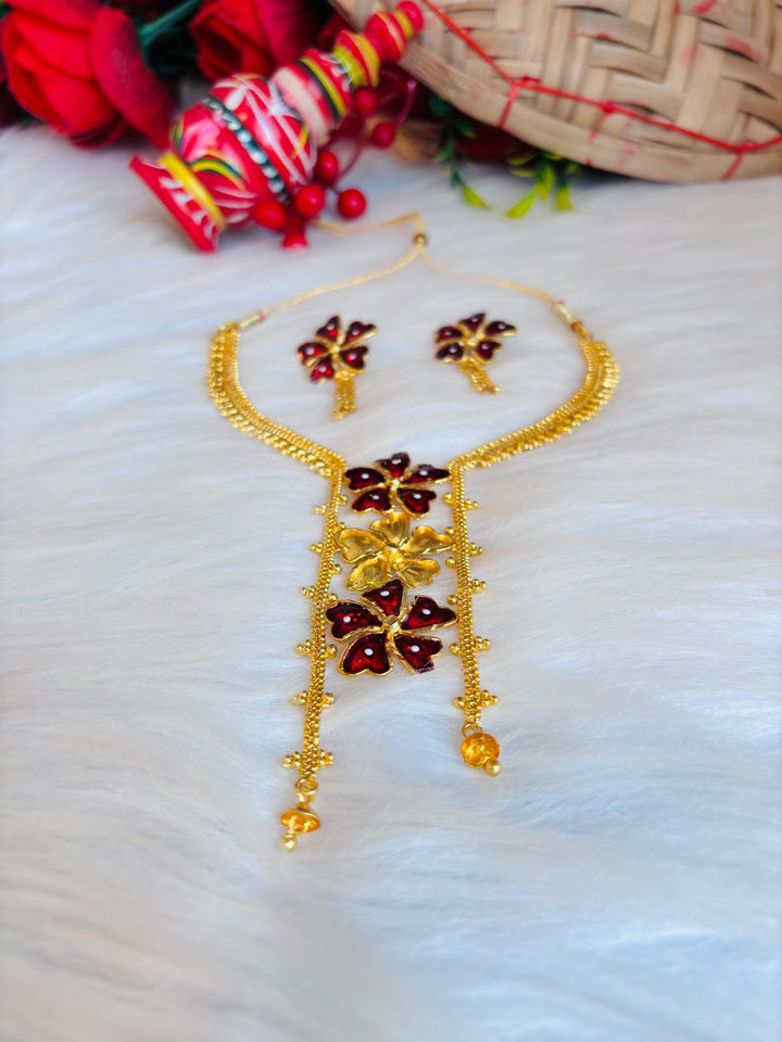 Ornamental Flower -Gold Plated Necklace Set