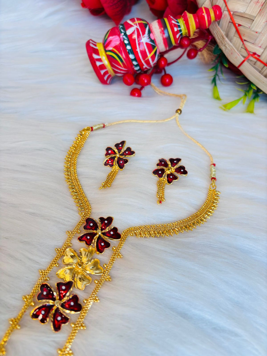 Ornamental Flower -Gold Plated Necklace Set