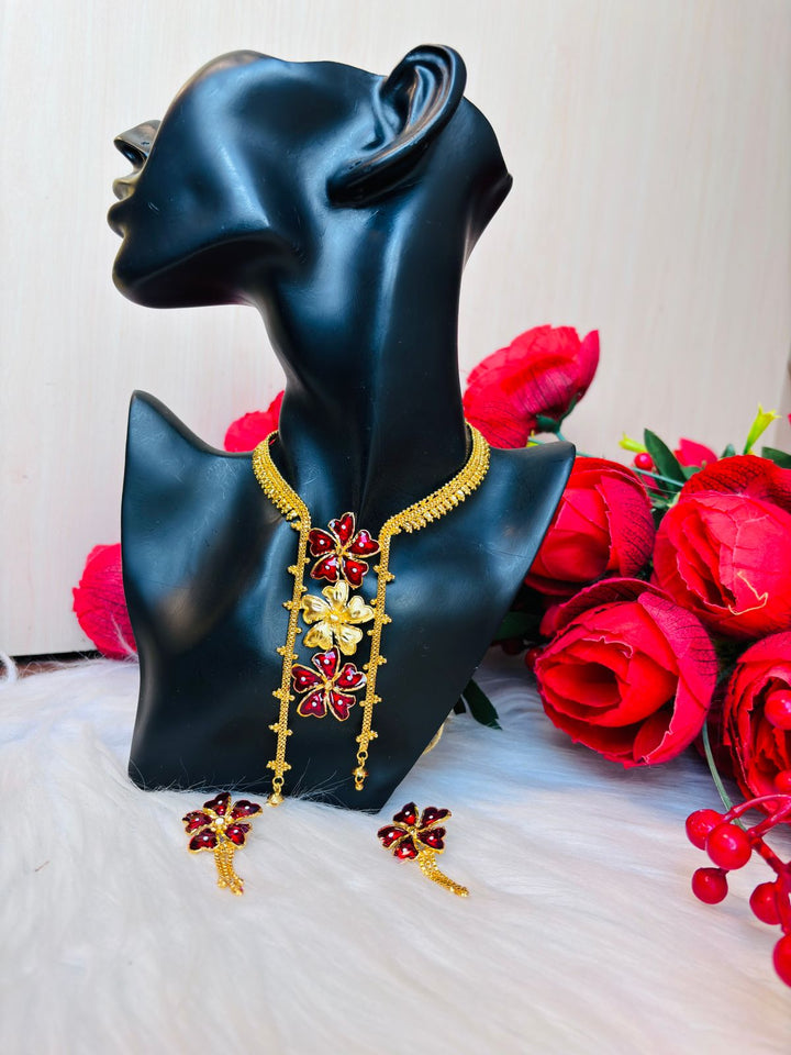 Ornamental Flower -Gold Plated Necklace Set