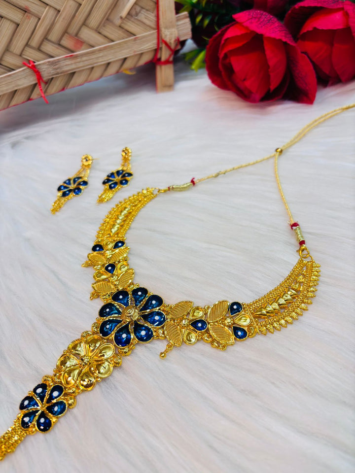 Blue floral Gold Plated Necklace Set