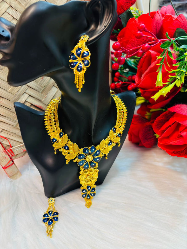 Blue floral Gold Plated Necklace Set