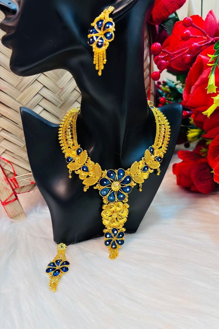 Blue floral Gold Plated Necklace Set