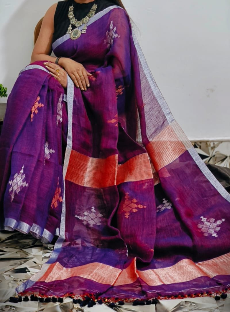 Aaravi - A Flowing River [ Linen Jamdani Saree]