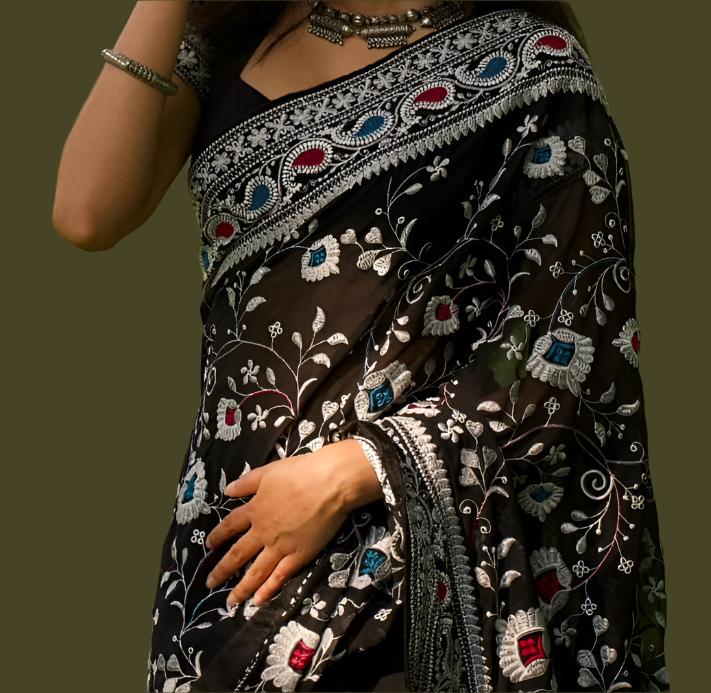 Georgette Romance Chikankari Saree