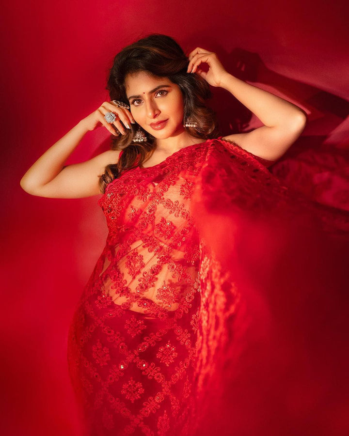 Red Bell Model Inspired Organza Saree