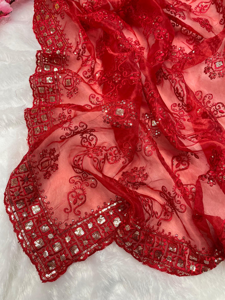 Red Bell Model Inspired Organza Saree