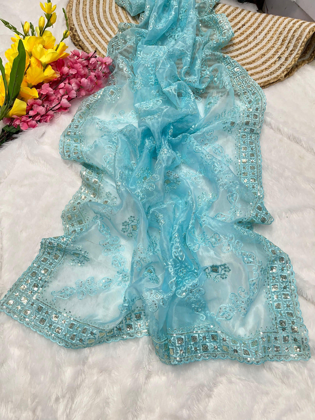 Blue Bell Model Inspired Organza Saree