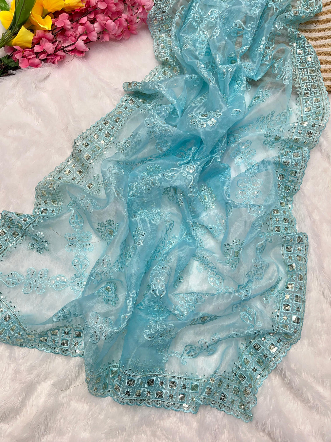 Blue Bell Model Inspired Organza Saree