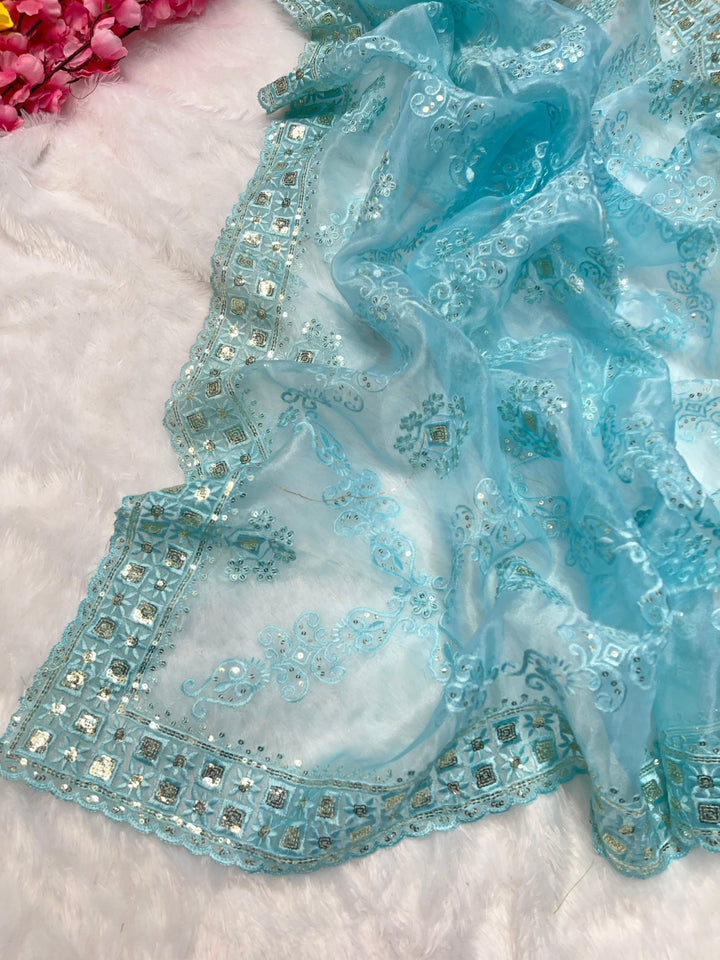 Blue Bell Model Inspired Organza Saree