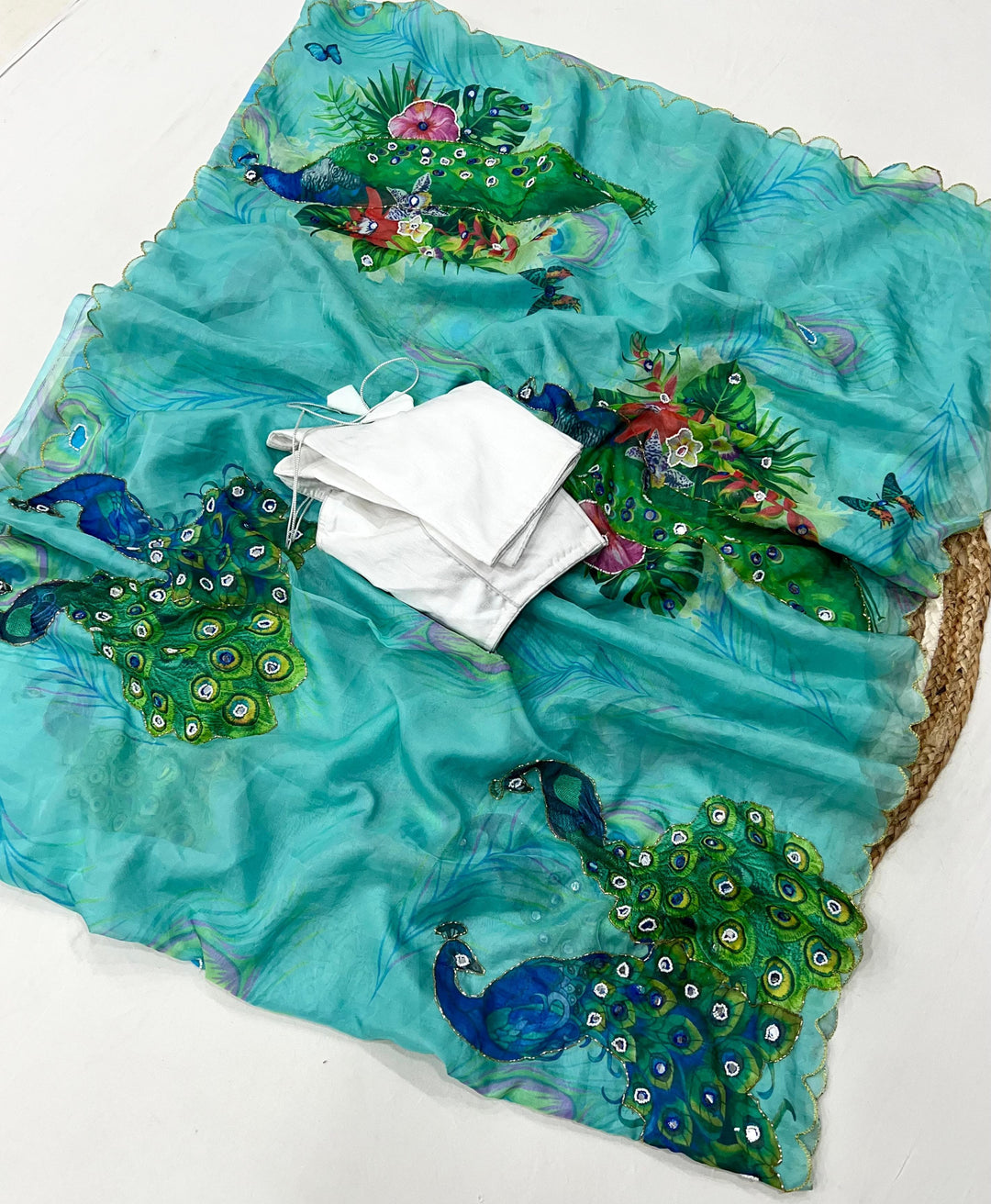 Peacock Print Organza Saree