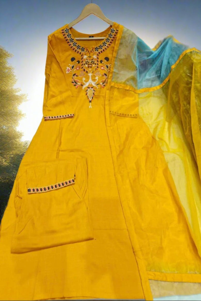 Impressive Yellow Rayon Kurti Set