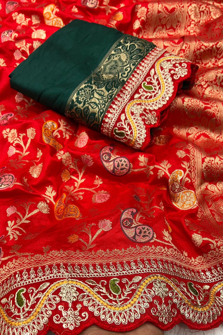 Red Festive Spirit  Dola Silk Banarasi Saree