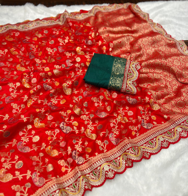 Red Festive Spirit  Dola Silk Banarasi Saree