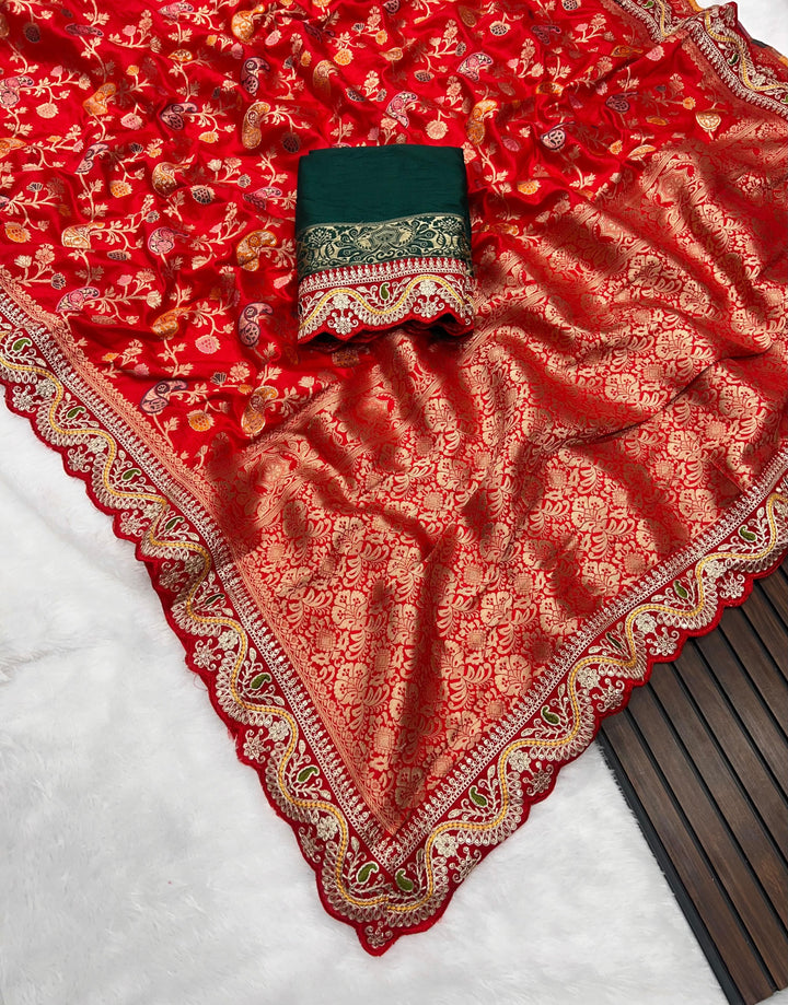 Red Festive Spirit  Dola Silk Banarasi Saree