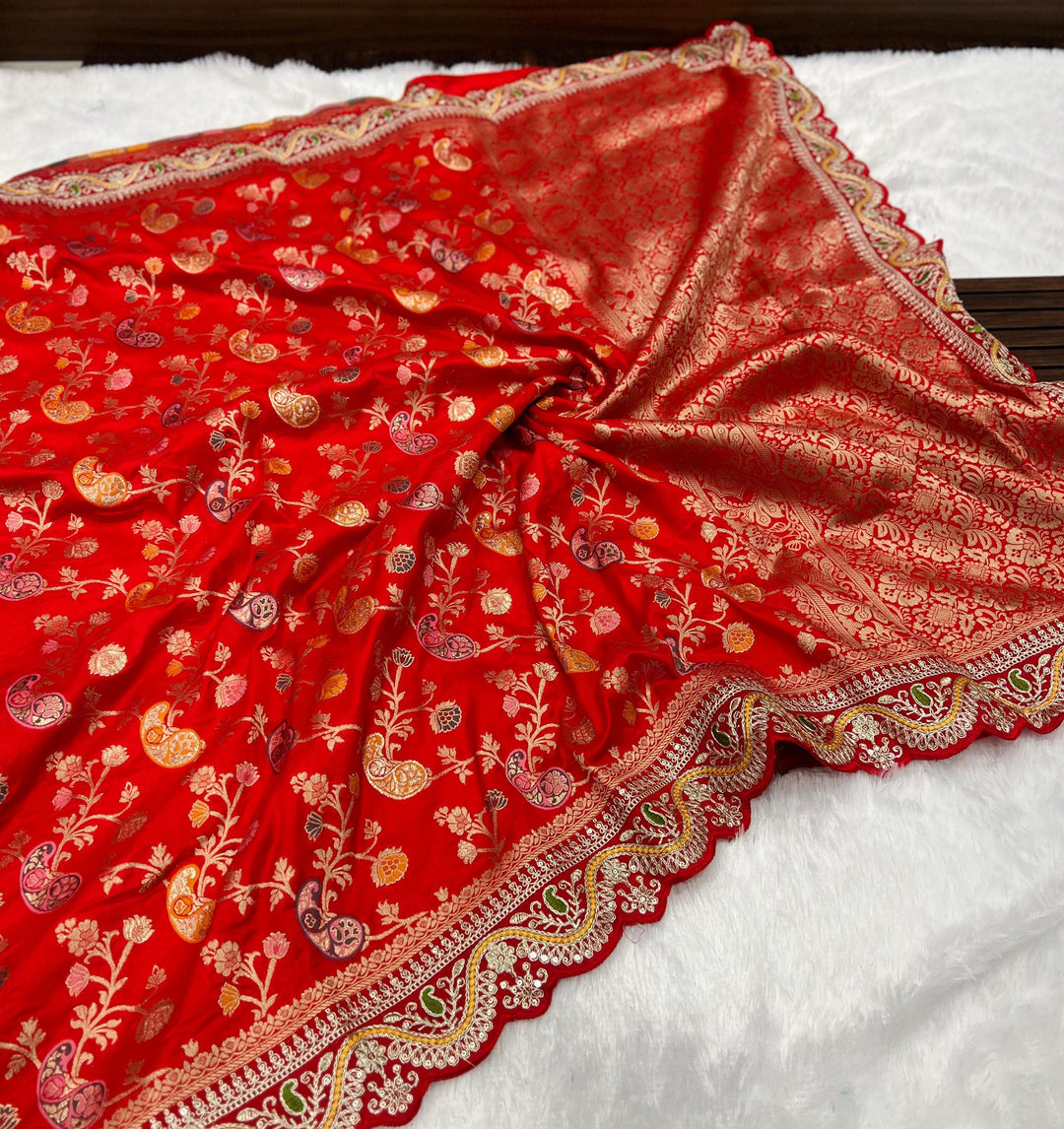 Red Festive Spirit  Dola Silk Banarasi Saree