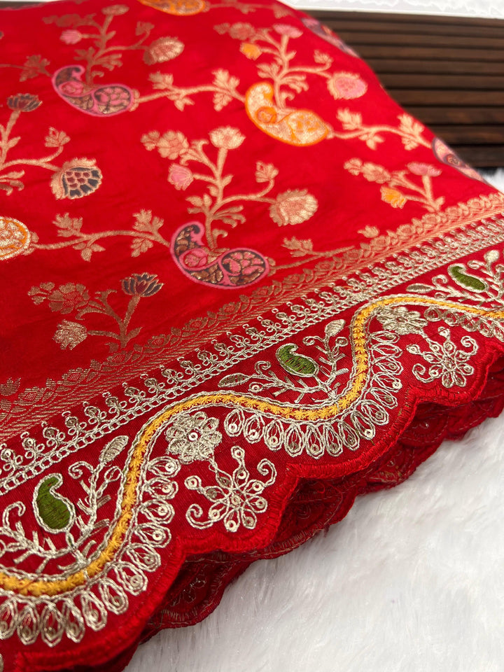 Red Festive Spirit  Dola Silk Banarasi Saree