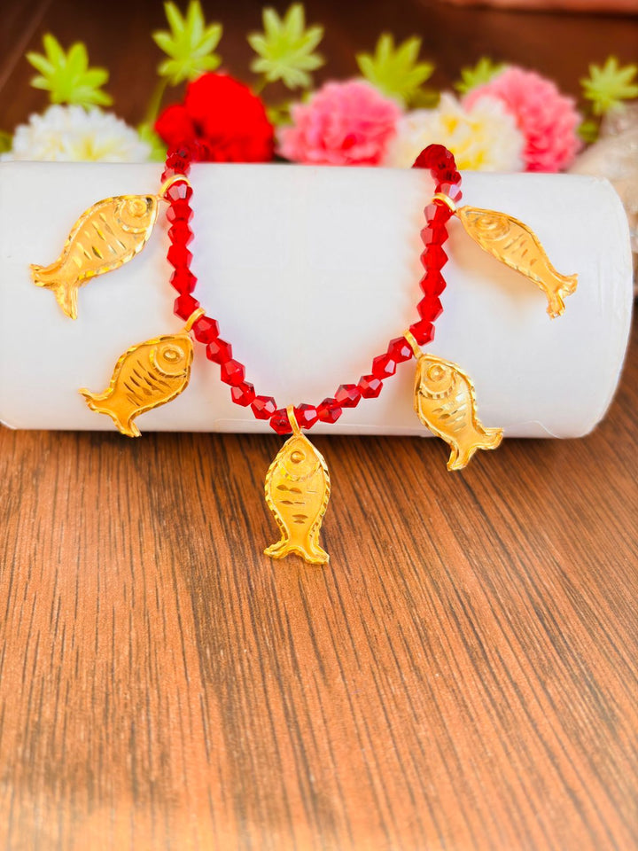 Matsya- Gold Plated Necklace With Crystal Chain