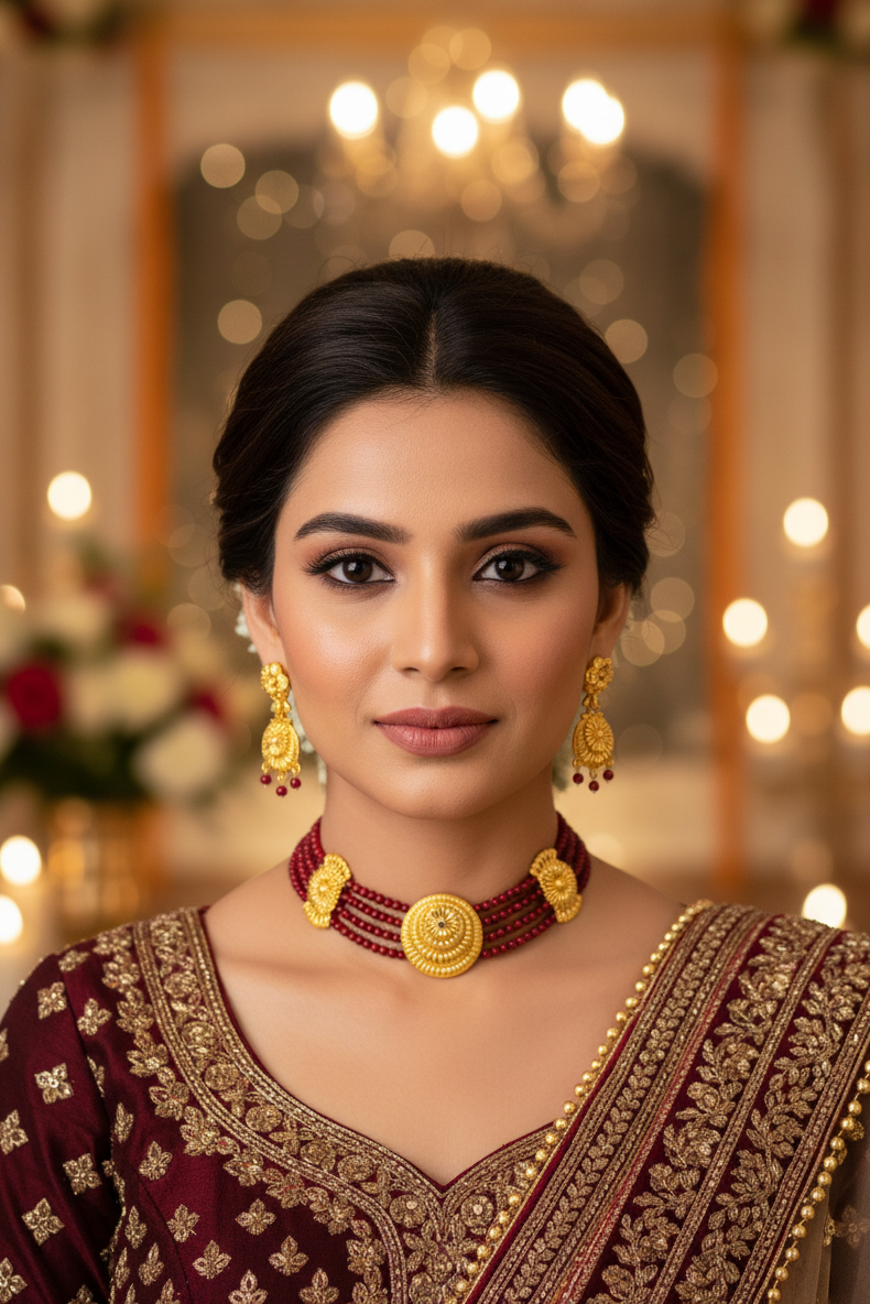 Glowing Gold Plated Checker  Necklace Set