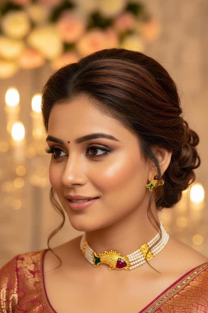 Tauhar -Gold Plated Pearl Necklace Set