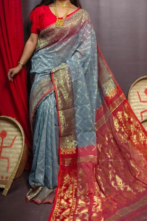 Yuvisha Bengal Jori Dhakai Jamdani Saree