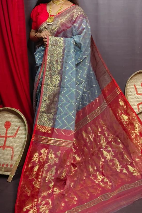 Yuvisha Bengal Jori Dhakai Jamdani Saree