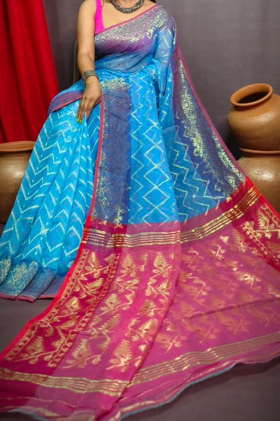 Yuvisha Bengal Jori Dhakai Jamdani Saree