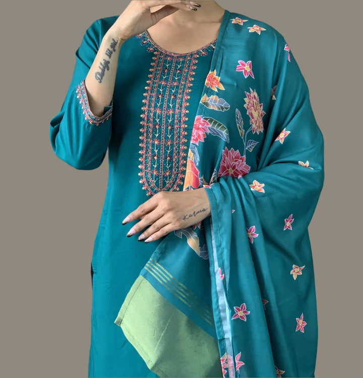 Daytime Moon Silk Kurti Set