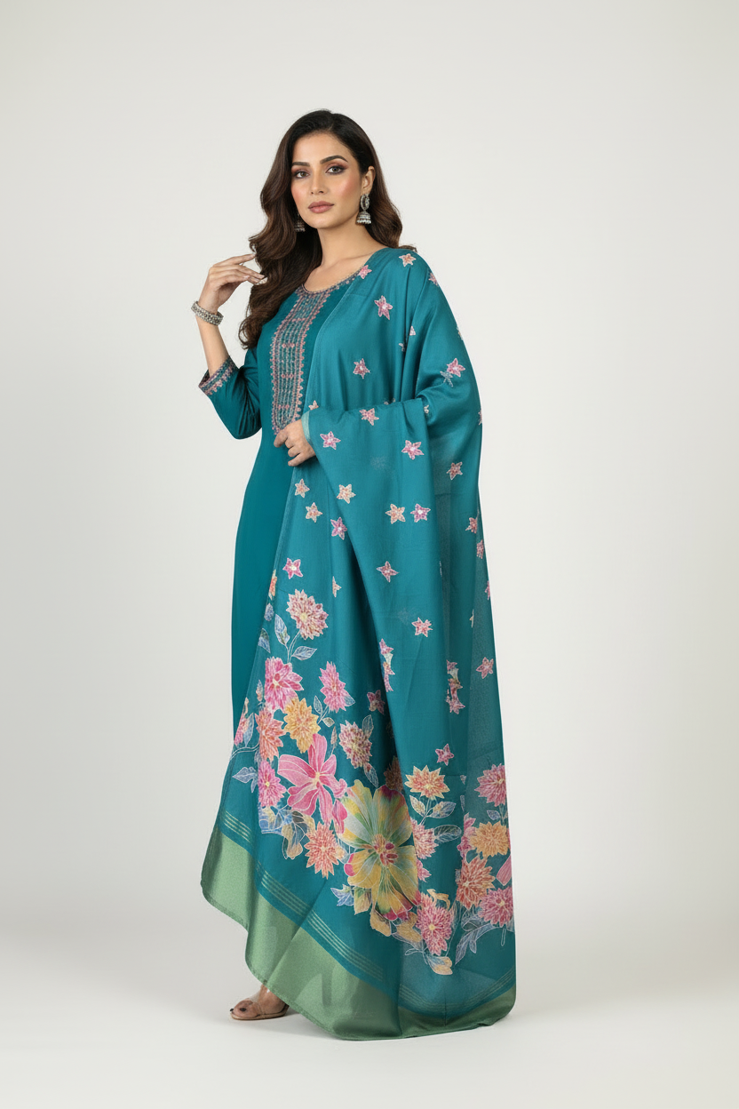Daytime Moon Silk Kurti Set
