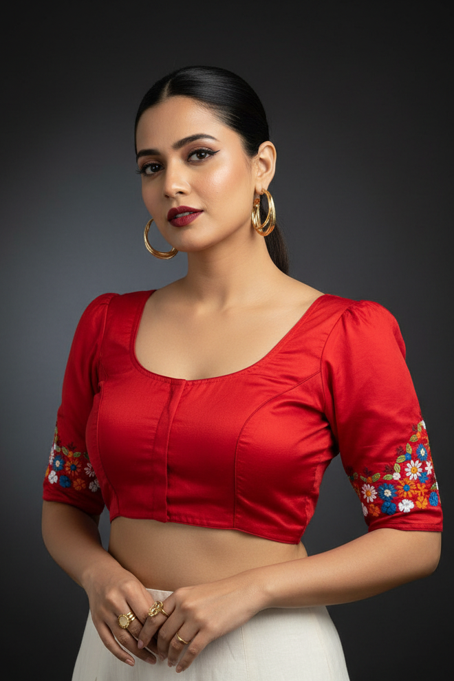 Pretty In Red Designer Blouse