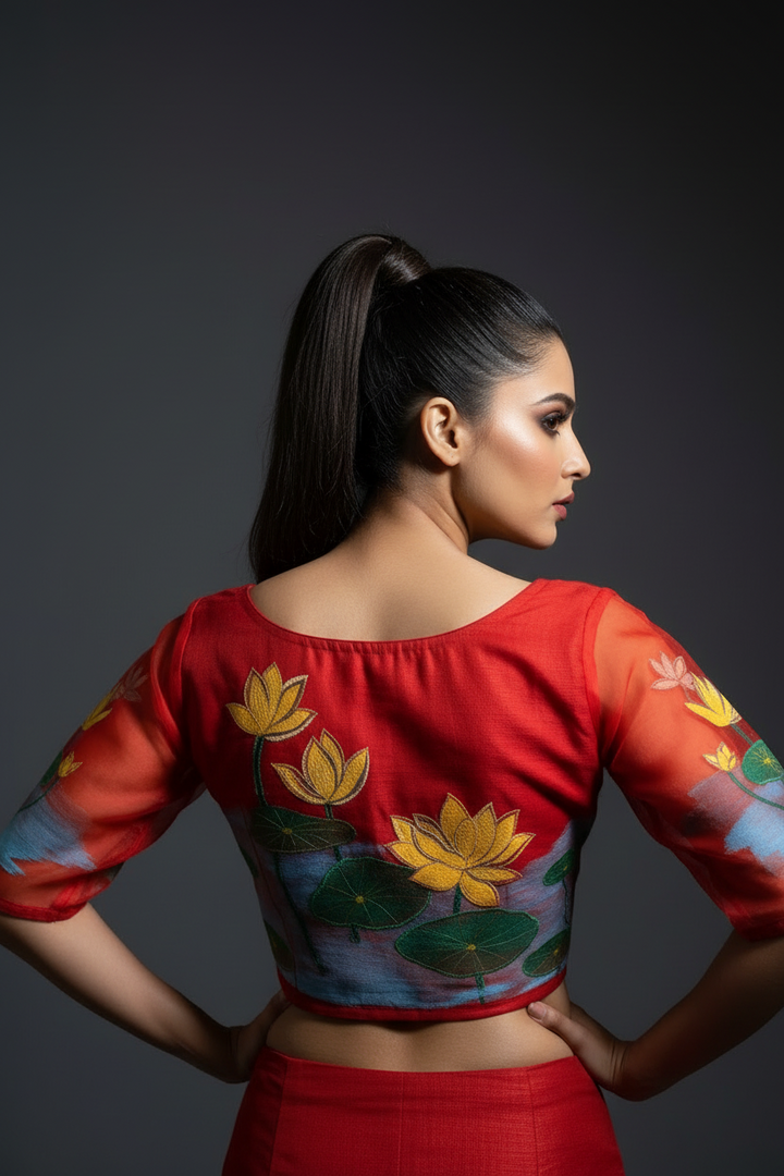 Lotus Hand Paint 3D Organza Blouse