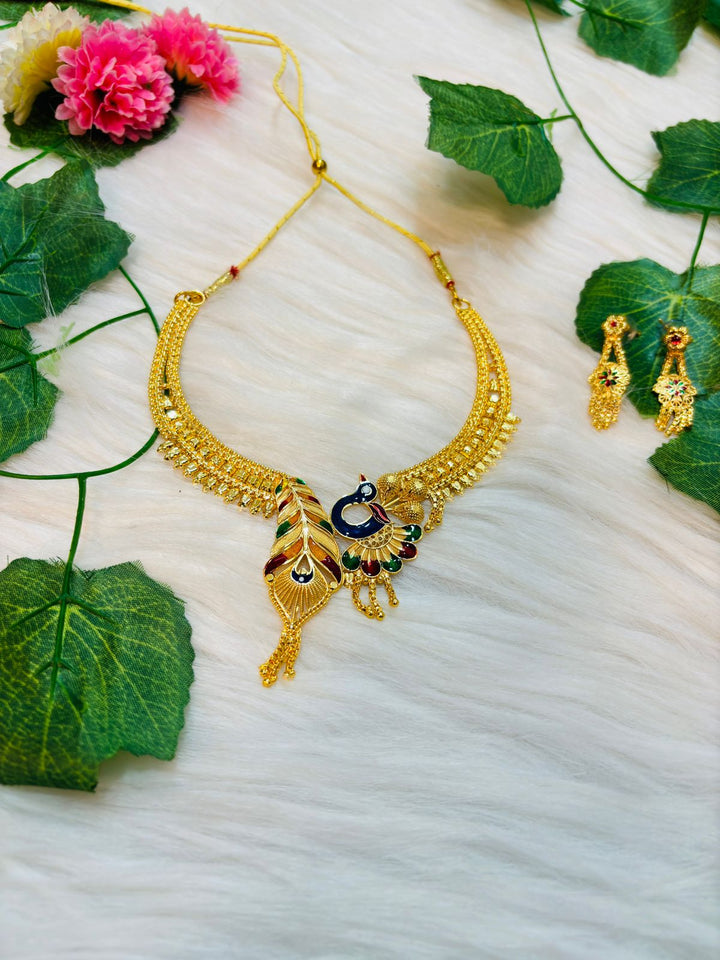 Tridiva Peacock Gold Plated Meenakari Necklace Set