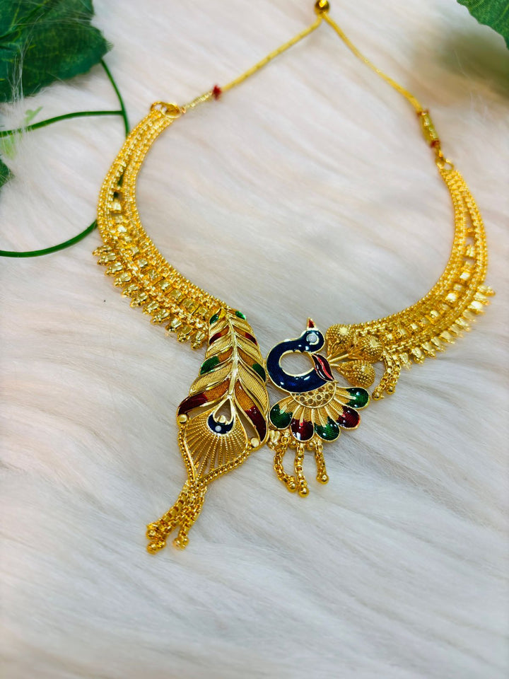 Tridiva Peacock Gold Plated Meenakari Necklace Set