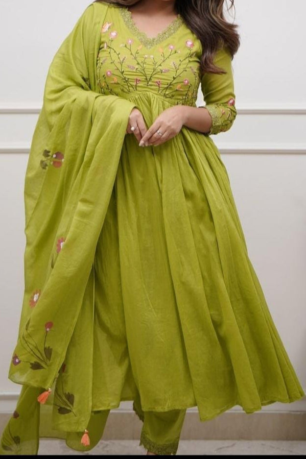 Ruffled Romance Anarkali Cotton Suit Set