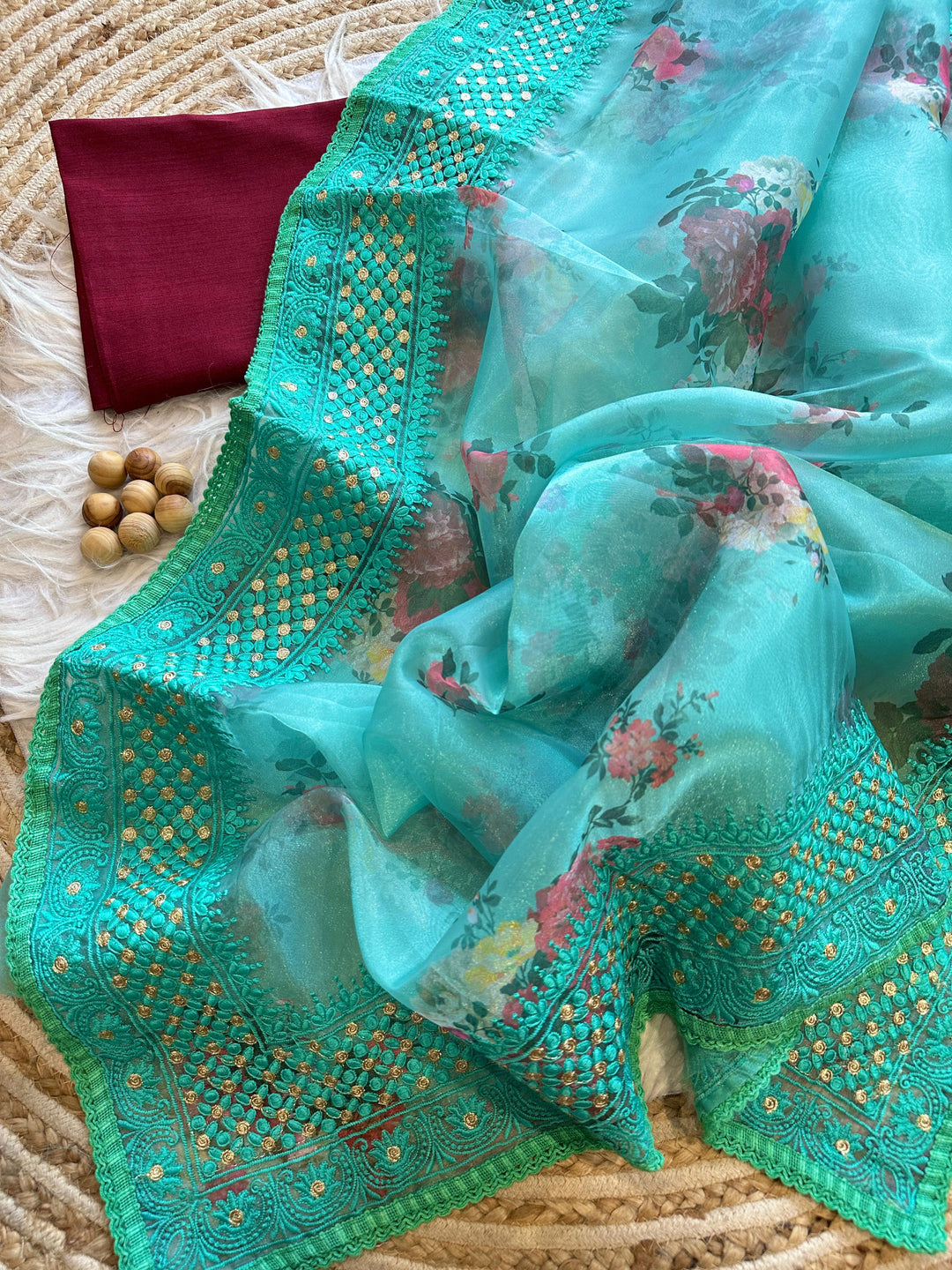 Whispers Of The Sky Designer Organza Silk Saree