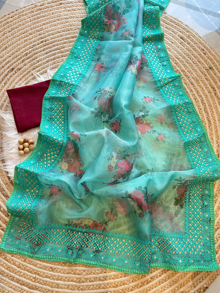 Whispers Of The Sky Designer Organza Silk Saree