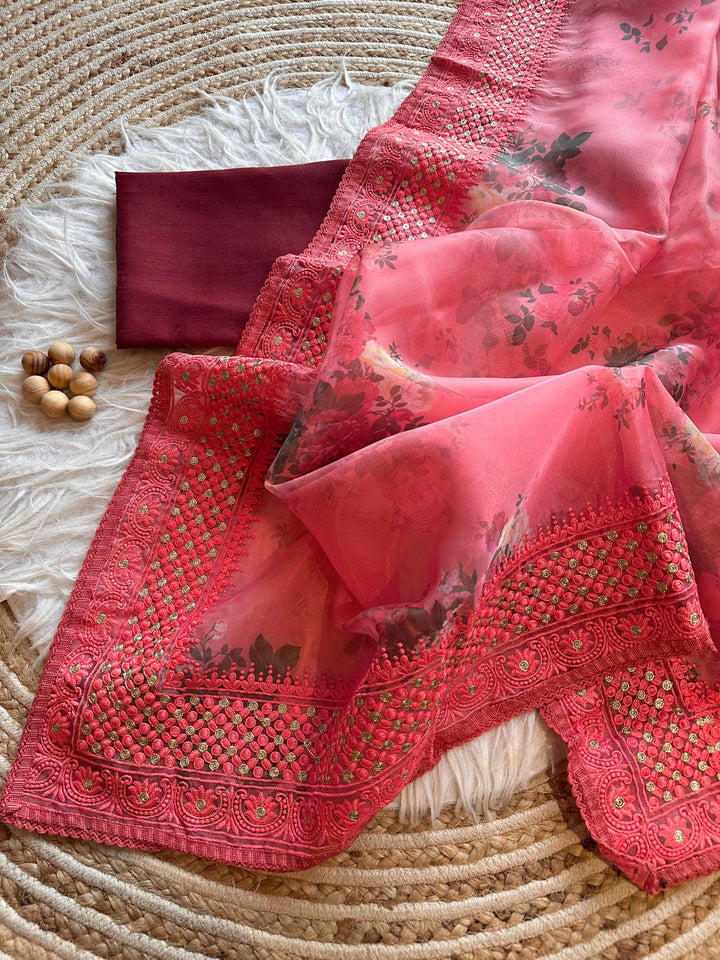 Whispers Of The Sky Designer Organza Silk Saree