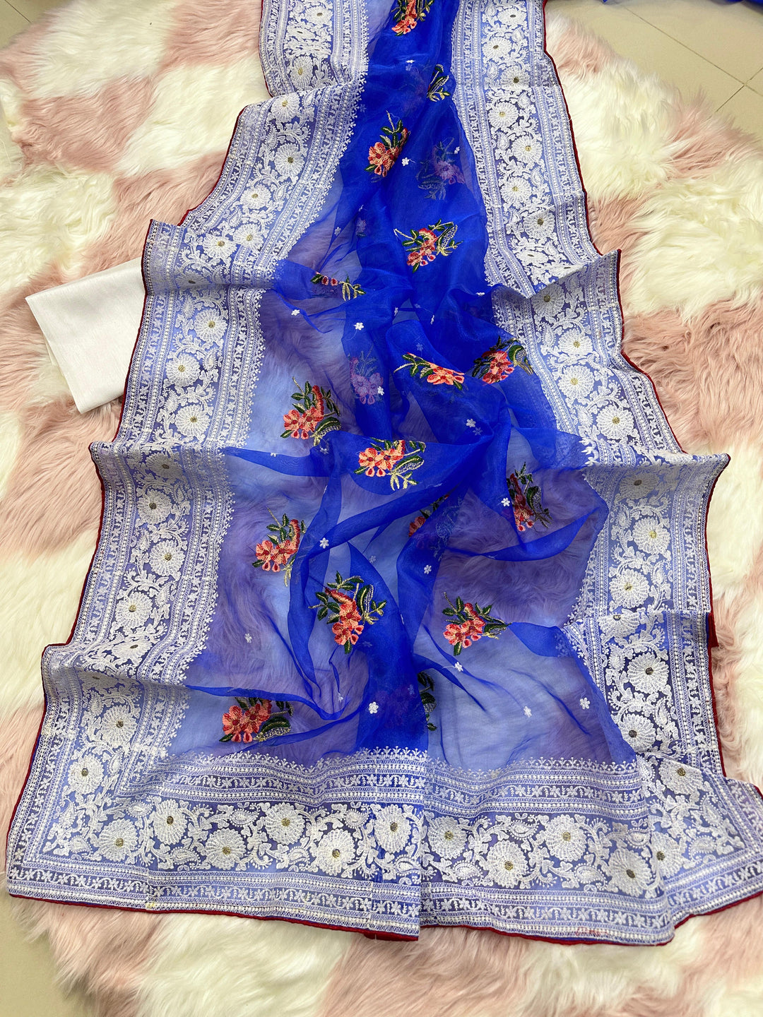 Escape The Ordinary [Blue Organza Silk Saree]