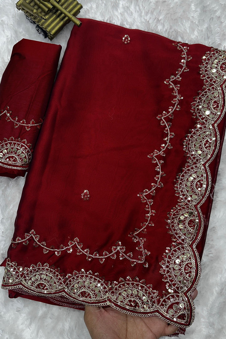 Presence Of Nature Rangoli Red Silk Saree